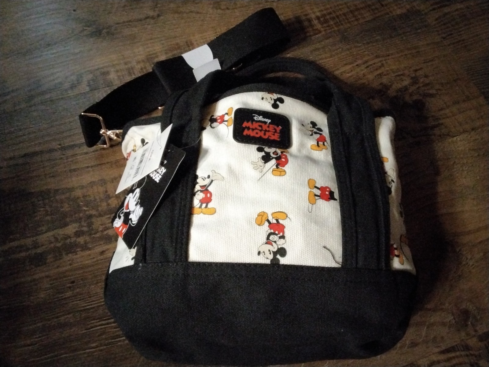 NEW Disney Mickey Mouse Mini Canvas Crossbody Tote Bag Black Beige Bioworld NEW Disney Mickey Mouse Mini Canvas Crossbody Tote Bag Black Beige Bioworld