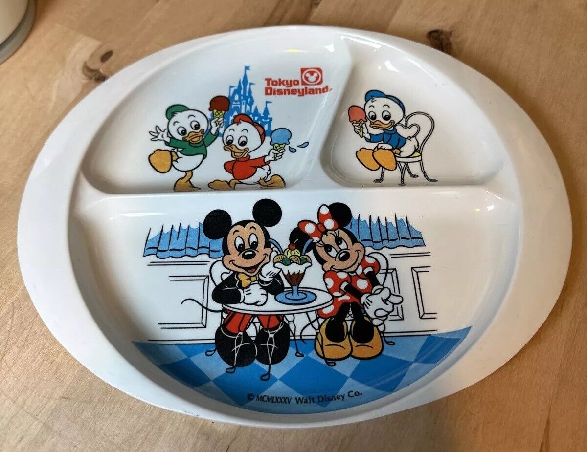 1985 Tokyo Disneyland Children\'s Section Plate Mickey Minnie Mouse & Donald Duck