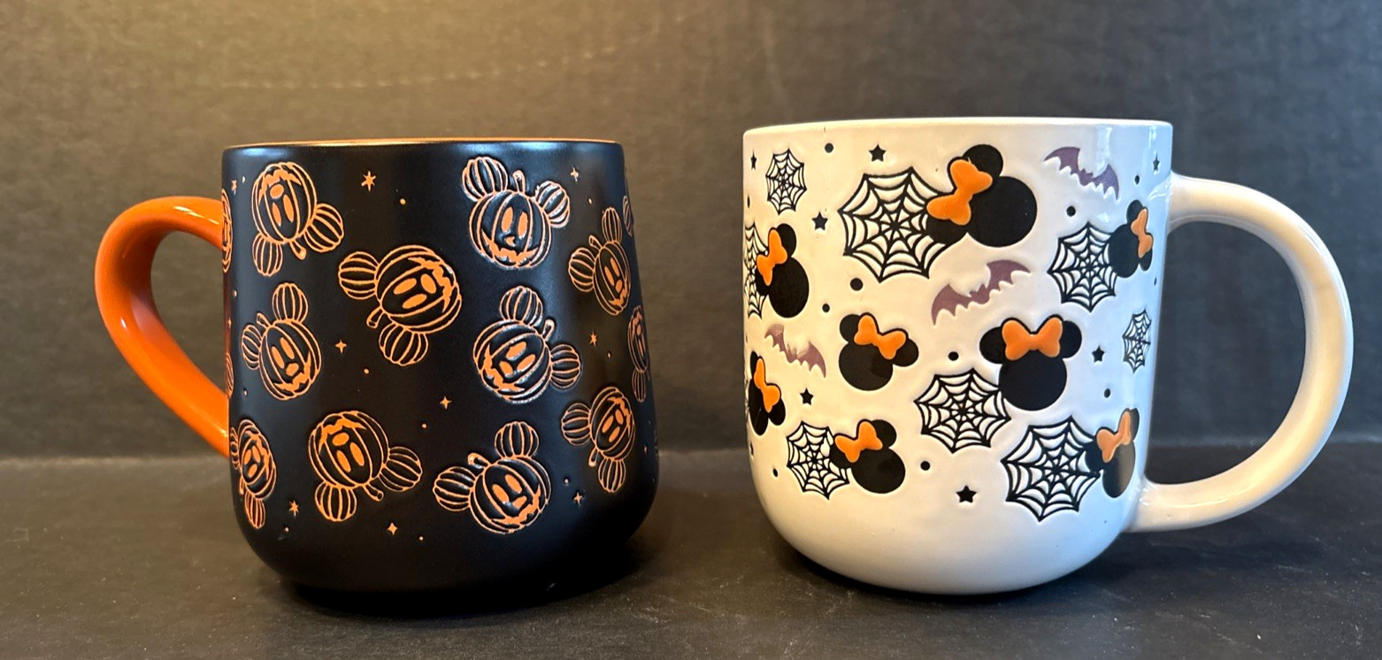 2 Disney Halloween Mickey Mouse Pumpkin, Mini Mouse Bats Coffee Tea Mug 16oz 2 Disney Halloween Mickey Mouse Pumpkin, Mini Mouse Bats Coffee Tea Mug 16oz