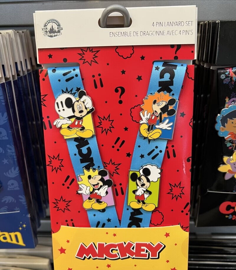 Disney Mickey Mouse Pin Trading Starter Set Lanyard 4 Pins Disneyland World New