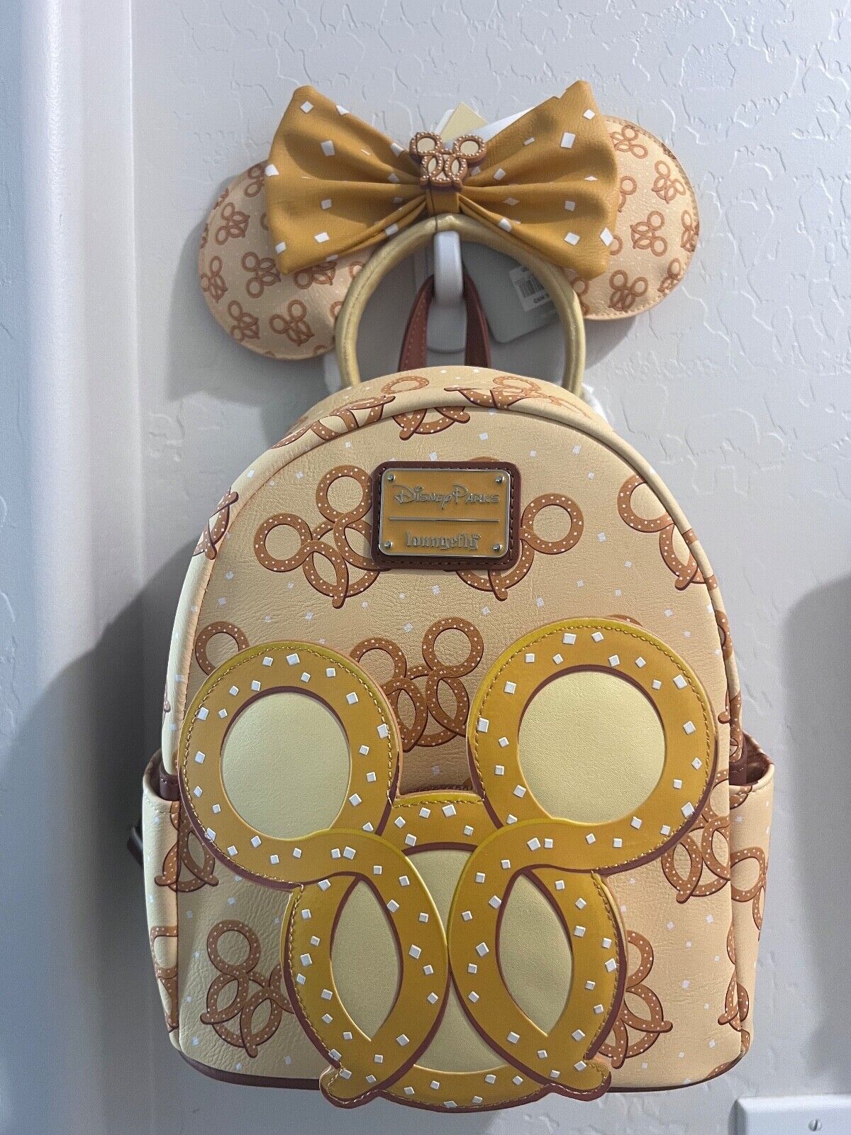 NWT Disney Parks Pretzel Loungefly Mini Backpack and Ears Perfect Condition