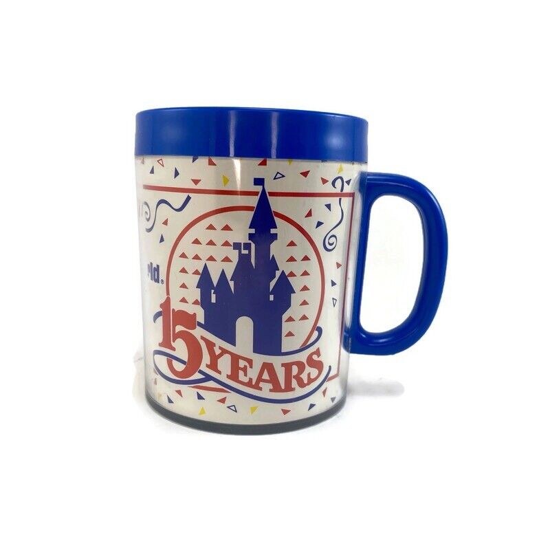 Walt Disney World 15th Anniversary Hard Plastic Vintage Cup Coffee Mug 1986