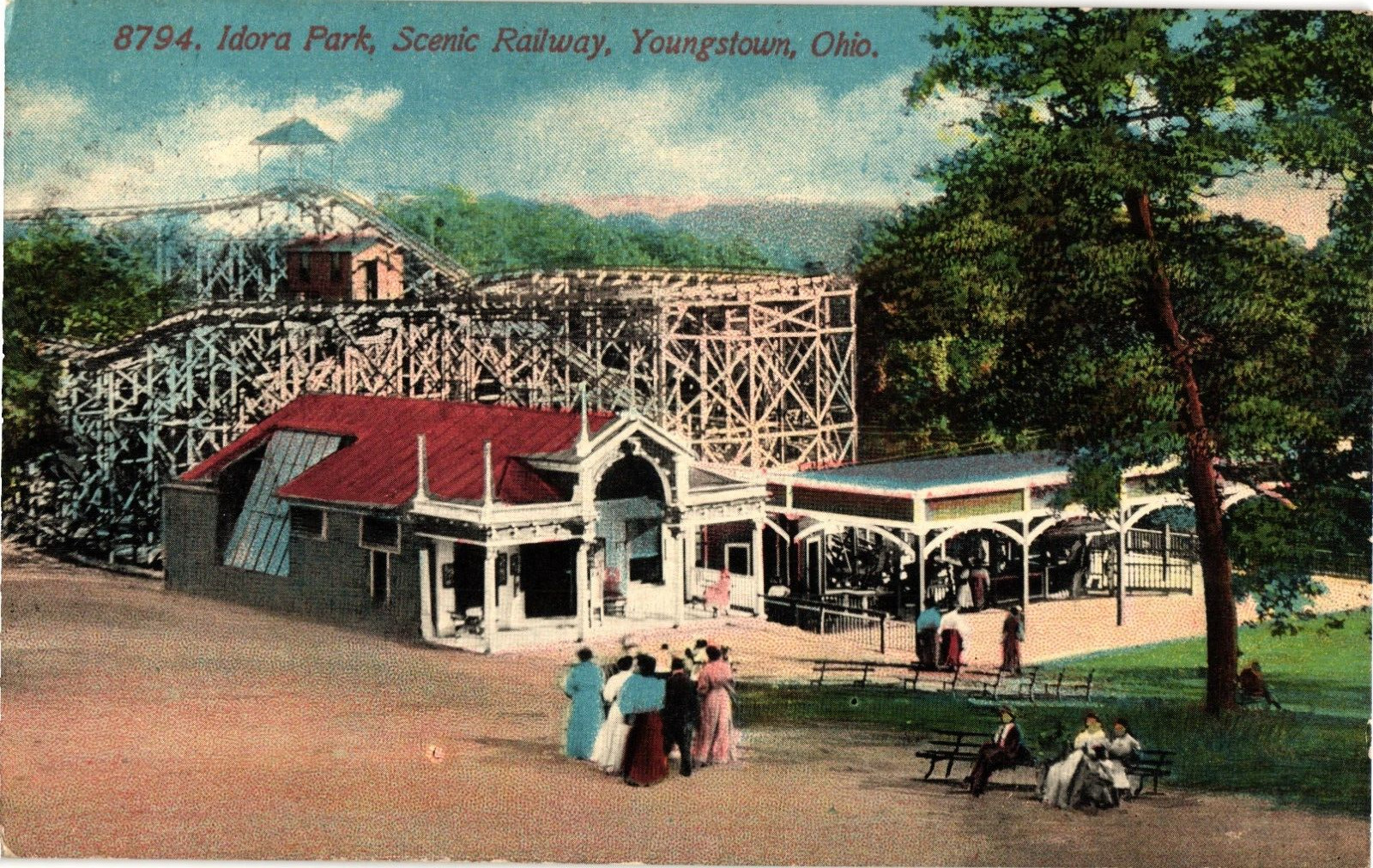 Idora Amusement Park People Rollercoaster Youngstown Ohio Divided Postcard c1910