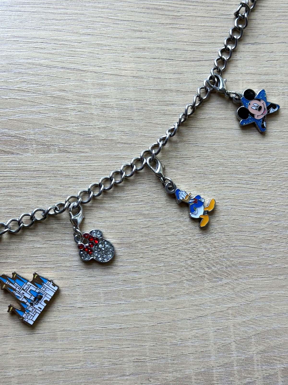 Disney Charm Bracelet w/ Mickey Mouse Donald Duck Castle & Heart Charms Disney Charm Bracelet w/ Mickey Mouse Donald Duck Castle & Heart Charms