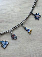 Disney Charm Bracelet w/ Mickey Mouse Donald Duck Castle & Heart Charms picture