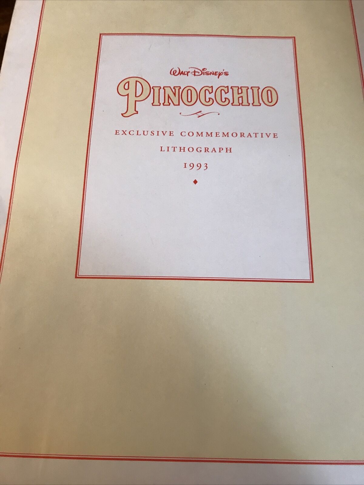 PINOCCHIO - 1993 WALT DISNEY EXCLUSIVE COMMEMORATIVE LITHOGRAPH