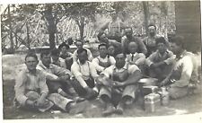 Amusement park workers in front of roller coaster; lunch pails; nice 1910s RPPC picture