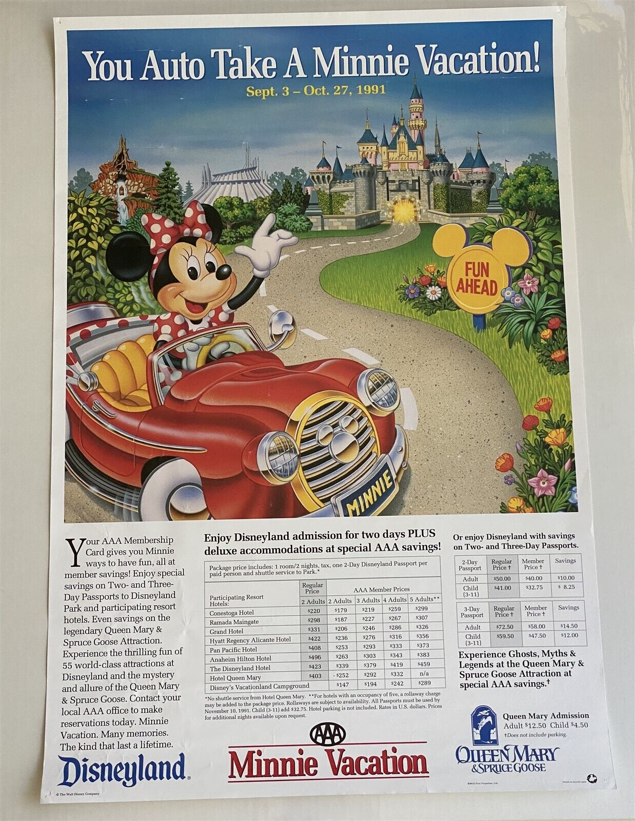 Disneyland A MINNIE VACATION AAA Poster SPACE MOUNTAIN 1991 
