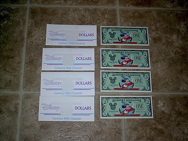 1997 DISNEY DOLLARS MICKEY MOUSE SERIES A LOT OF 4 CONSECUTIVE NUMBERS
