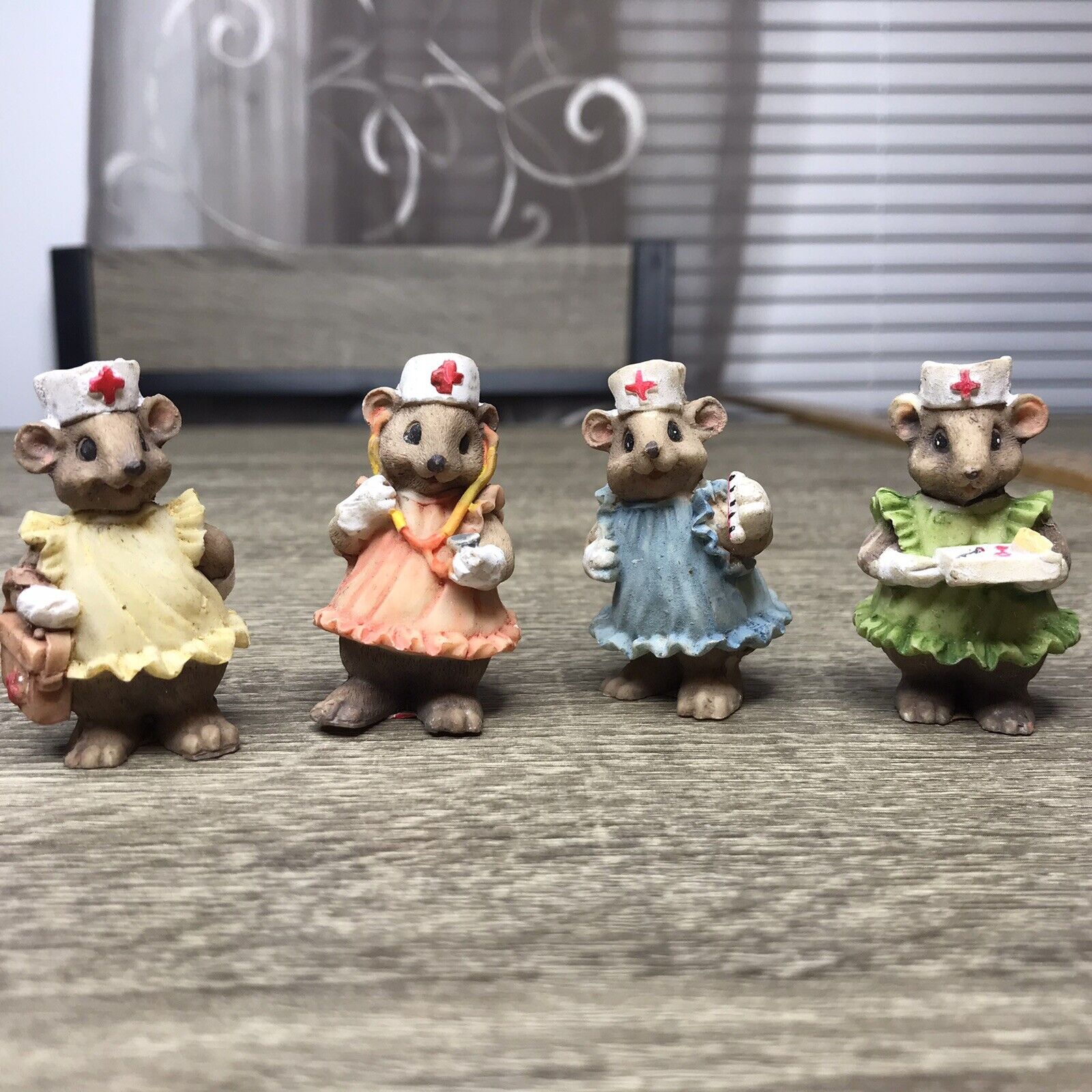 Vintage Mini Mouse Dressed As Nurse Resin Figurines Lot of 4 Figures ~ 2” Tall