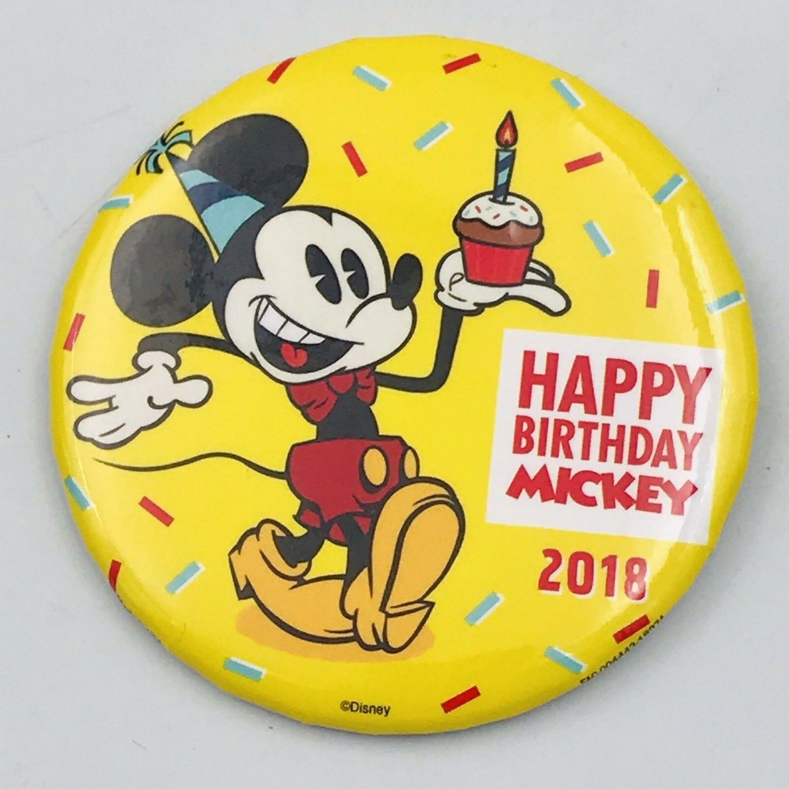 2018 Disneyland Happy Birthday Mickey Mouse w/ Cupcake Souvenir Button Pin 3\
