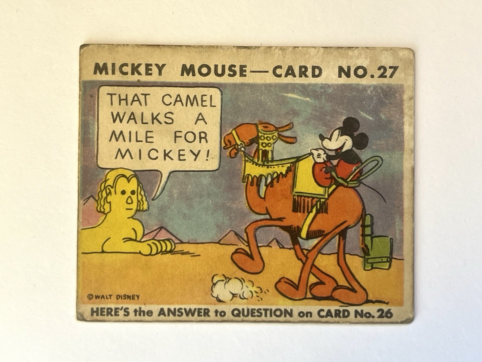 1935 Mickey Mouse Gum Card R89 - TYPE 2 - #27 - RARE - Camel Walks A Mile… 1935 Mickey Mouse Gum Card R89 - TYPE 2 - #27 - RARE - Camel Walks A Mile…