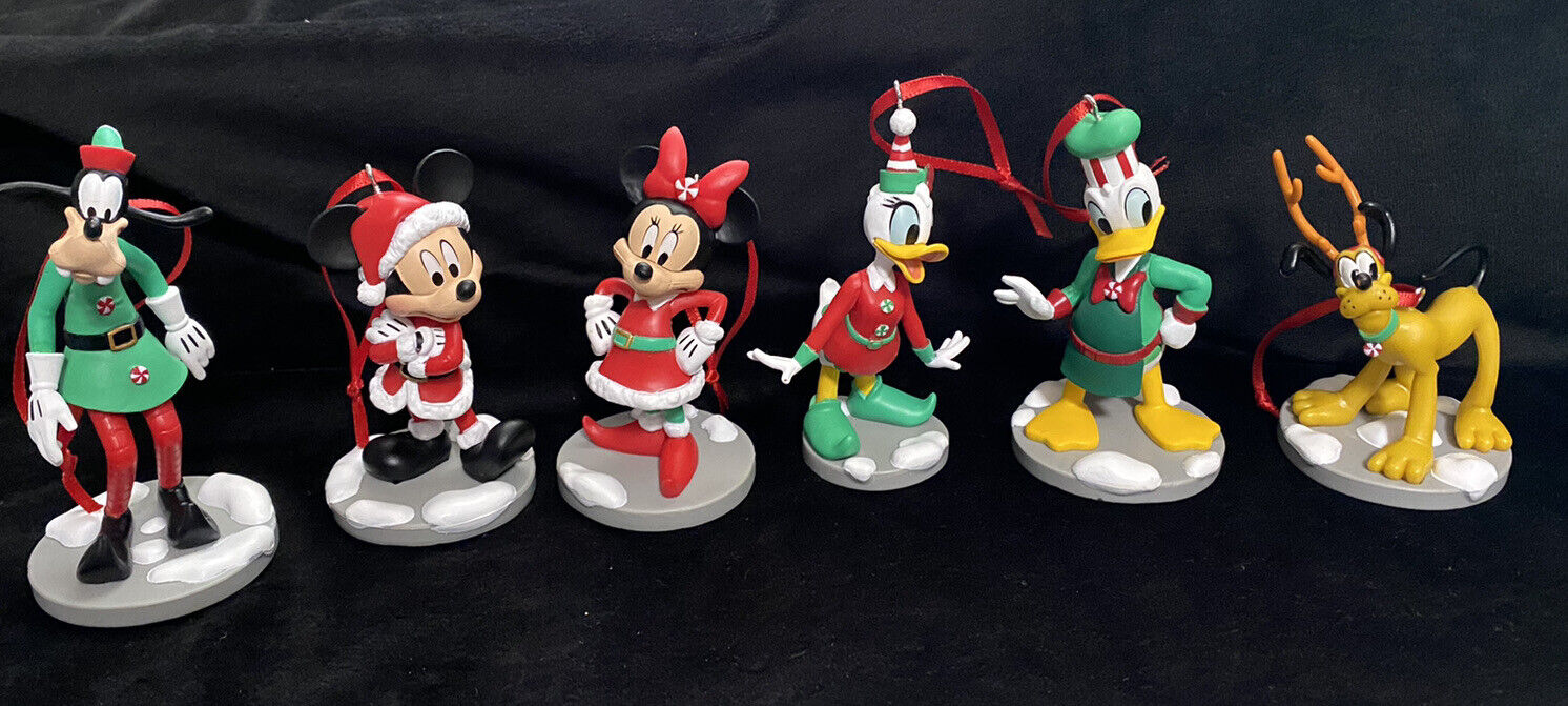 New Disney Mickey Mouse Holiday Christmas Ornament Set Daisy Minnie Goofy Donald