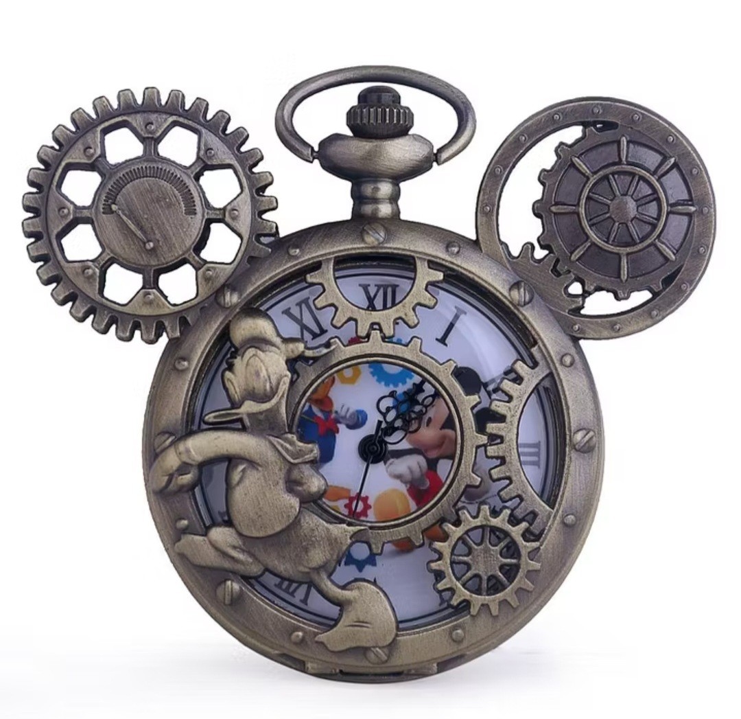 Donald Duck &Mickey Mouse Vintage Style Bronze Disney Pocket Watch w/ Mouse Ears Donald Duck &Mickey Mouse Vintage Style Bronze Disney Pocket Watch w/ Mouse Ears