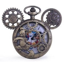 Donald Duck &Mickey Mouse Vintage Style Bronze Disney Pocket Watch w/ Mouse Ears picture