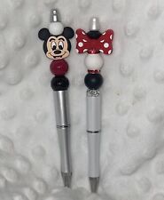 Custom Bling Mickey Minnie Mouse  Beaded Pen Set of 2, Black Ink, Free Refill picture