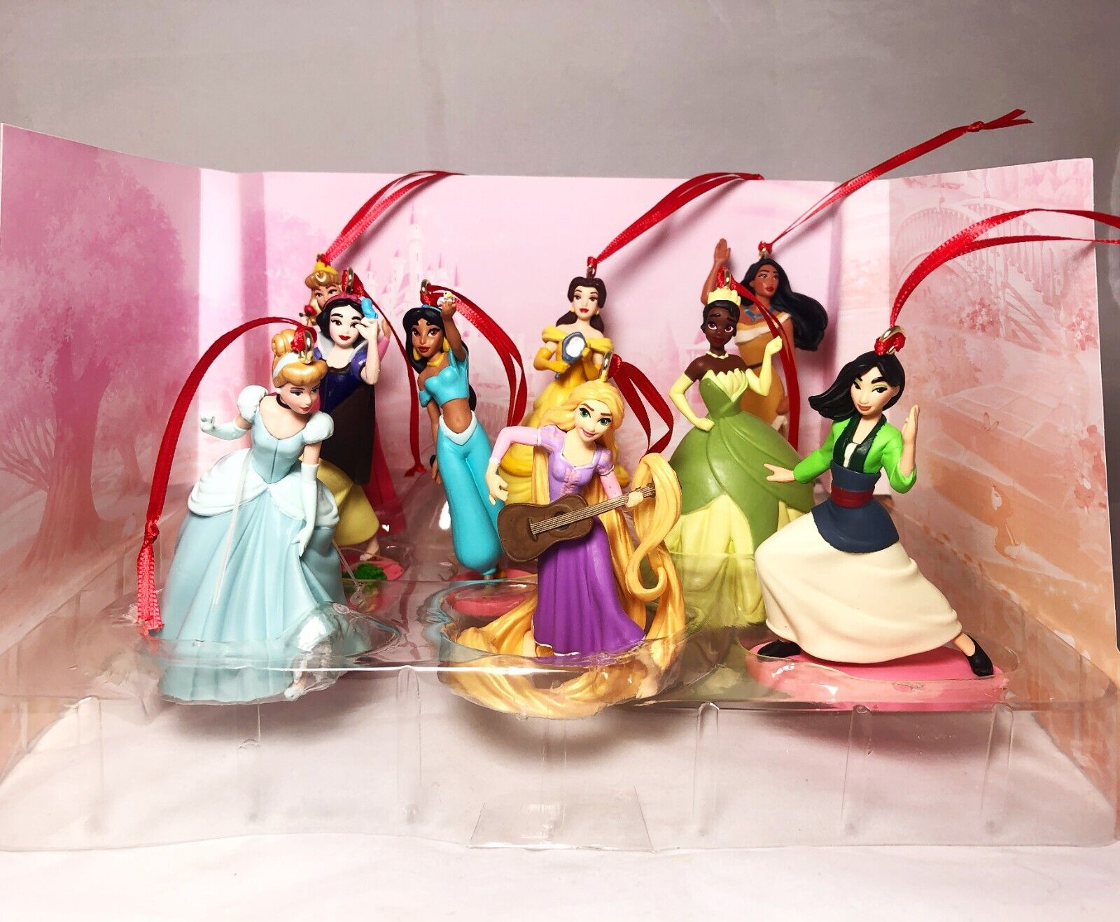 Disney Princess 9pc Deluxe Holiday Ornaments Set Belle Aurora Tiana Rapunzel