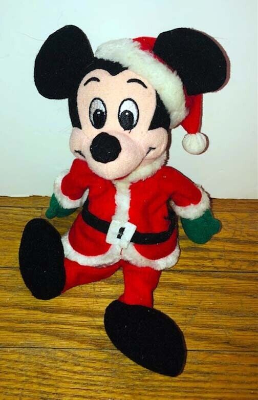 Disney Store Santa Mickey Mouse Plush Beanie Mini Bean Bag Christmas