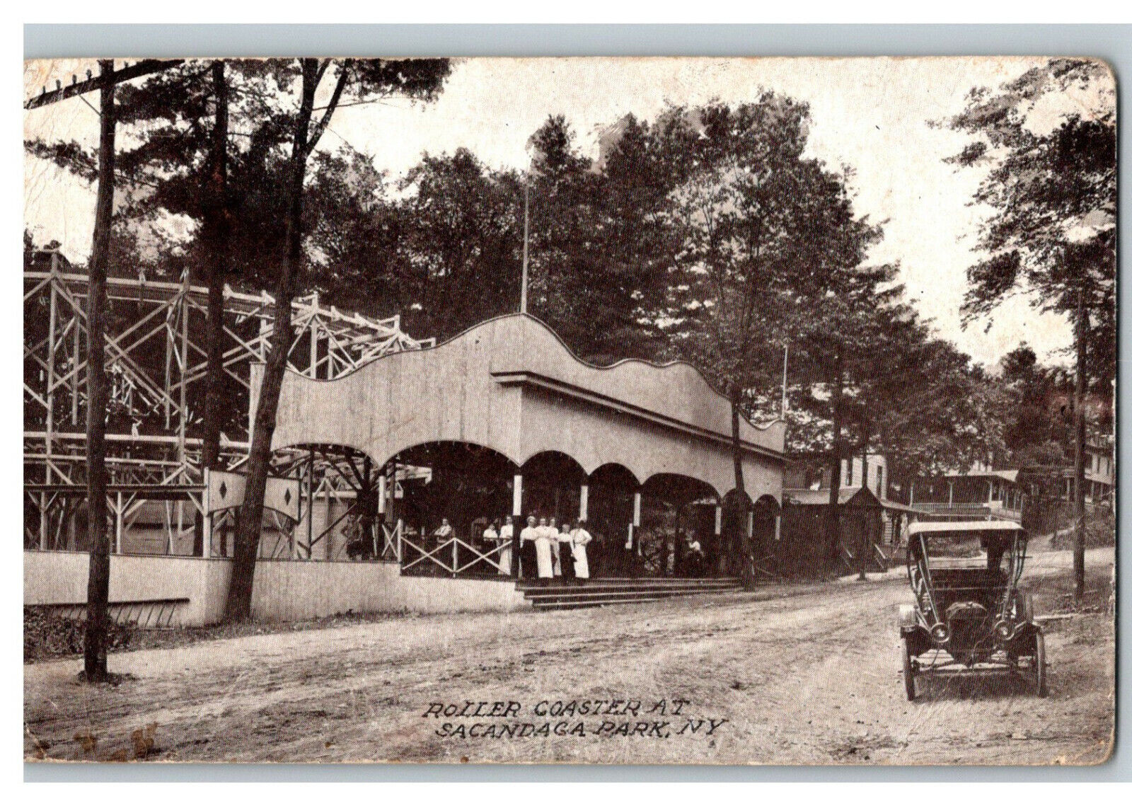 POSTCARD NY sacandaga park ROLLER Coaster Adirondacks amusement  1912 postmark