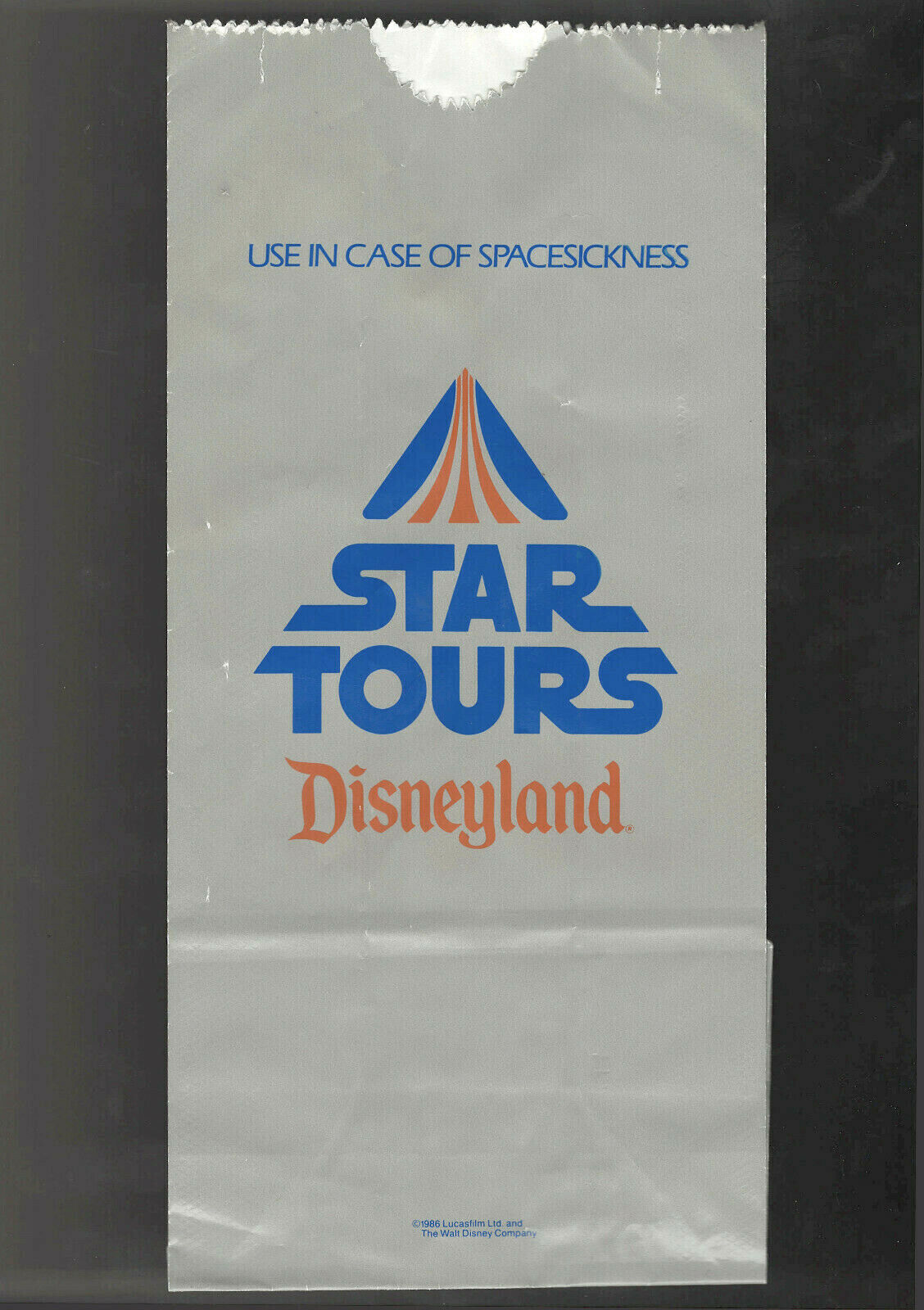 Vintage Disneyland Star Tours Premiere Gift Barf Bag January 1987