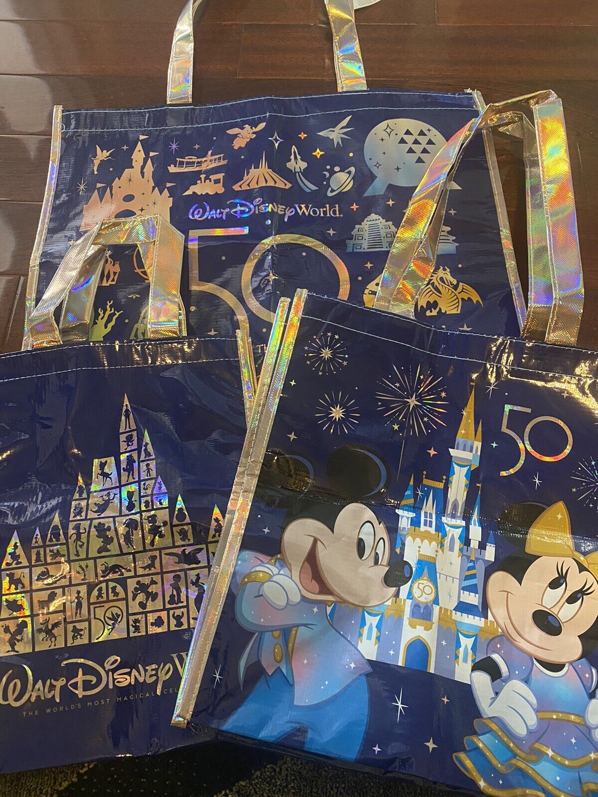 3 Walt Disney World 50th Anniversary Reusable Bag Large & Medium & Small