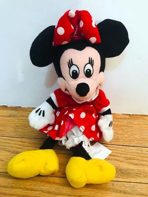 Disney Store Minnie Mouse Red Dress Mini Bean Bag Plush Doll Beanie Vintage