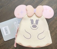 Disney Minnie Mouse Ghost Mini Coin Purse, Pink Ears Bow, Beige Pink picture
