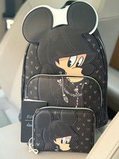 Loungefly Disney Mickey Mouse Mini Backpack & Zip Wallet Set Black & Gray picture