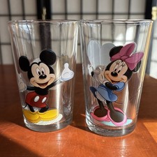 Disney Mickey Mouse & Mini Mouse Juice Glass - 4 Inch Tall - VINTAGE - Set Of 2 picture