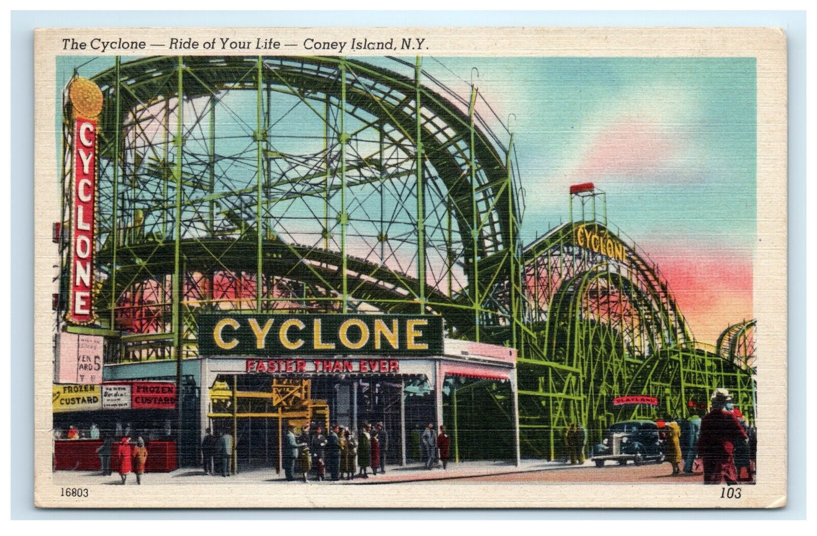 Vintage Postcard Cyclone Roller Coaster Coney Island Brooklyn New York City NYC