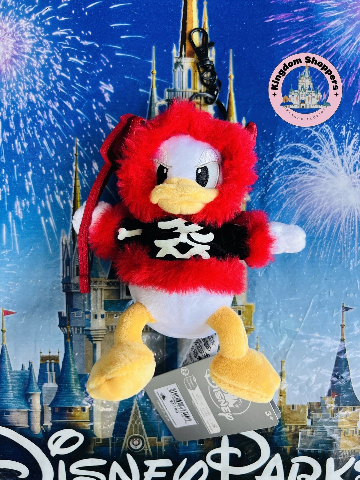 2026 Disney Parks Donald Duck Devil Halloween Plush Bag Charm Keychain New 2026 Disney Parks Donald Duck Devil Halloween Plush Bag Charm Keychain New