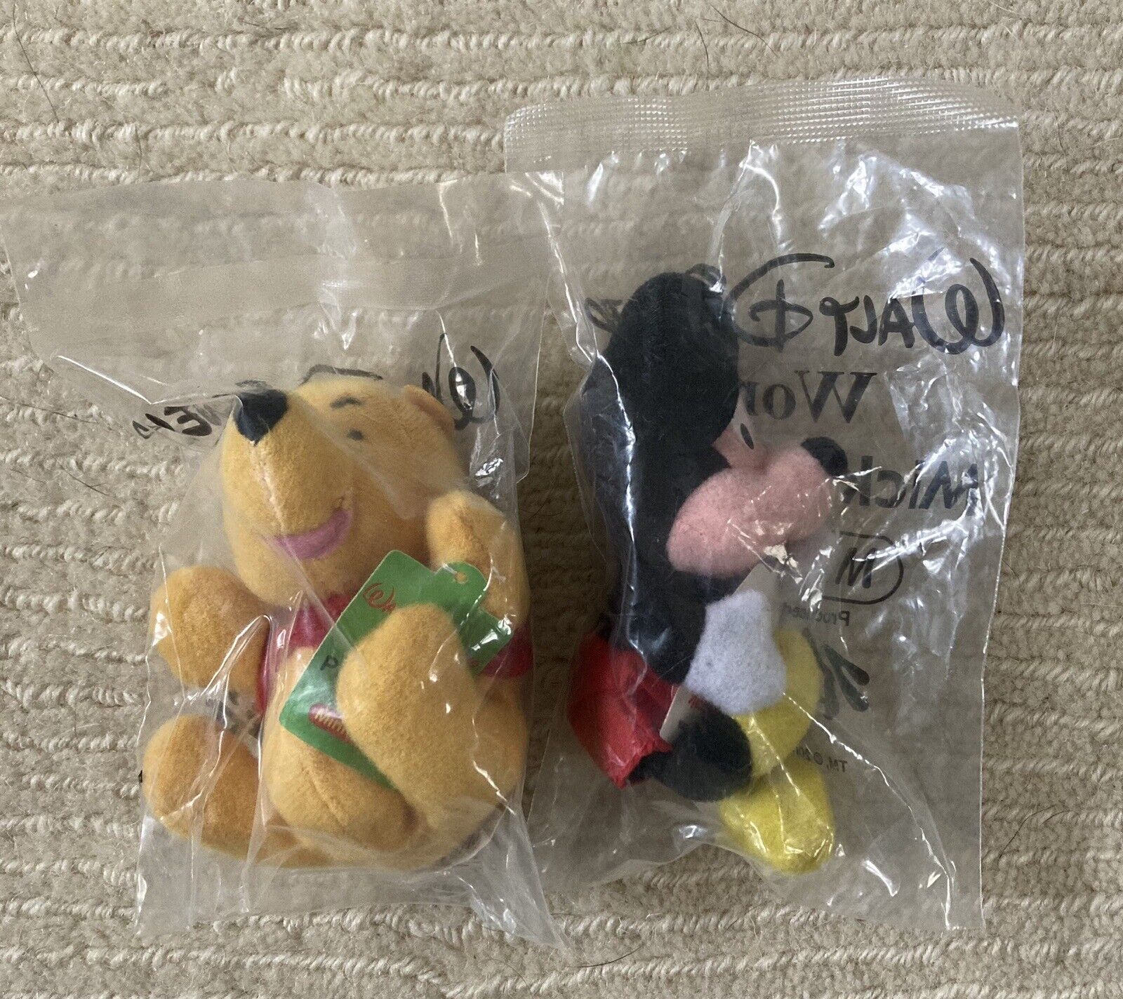 Lot of 2 Walt Disney Kellogg’s Mini Beanies Mickey Mouse Winnie the Pooh New