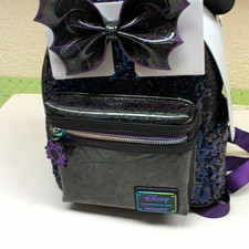 Loungefly Disney Minnie Mouse Sequin Mini Backpack with Ears & Bow Purple/Black picture