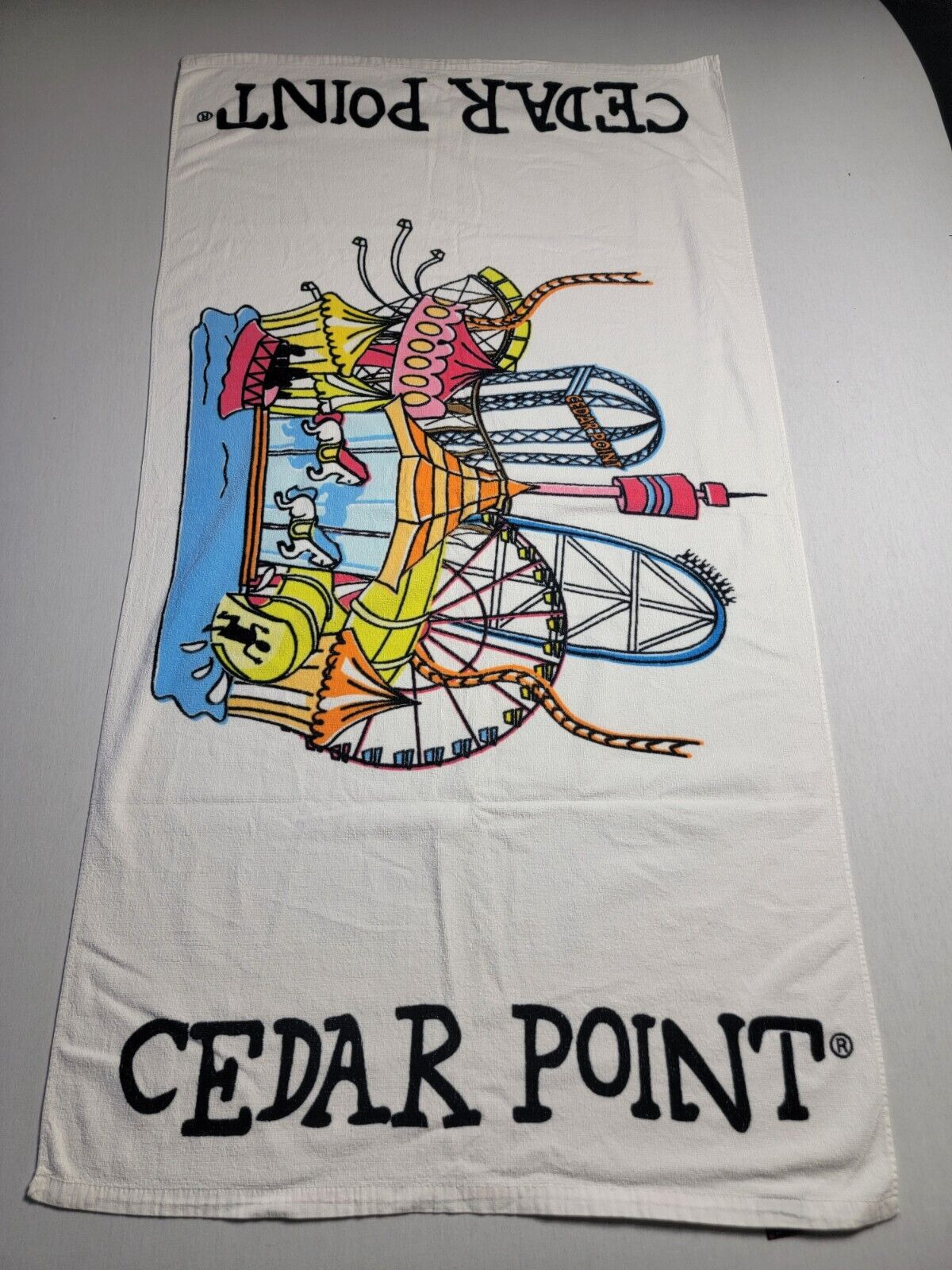 Vintage Cedar Point Beach Towel 54x30 Graphics Roller Coaster