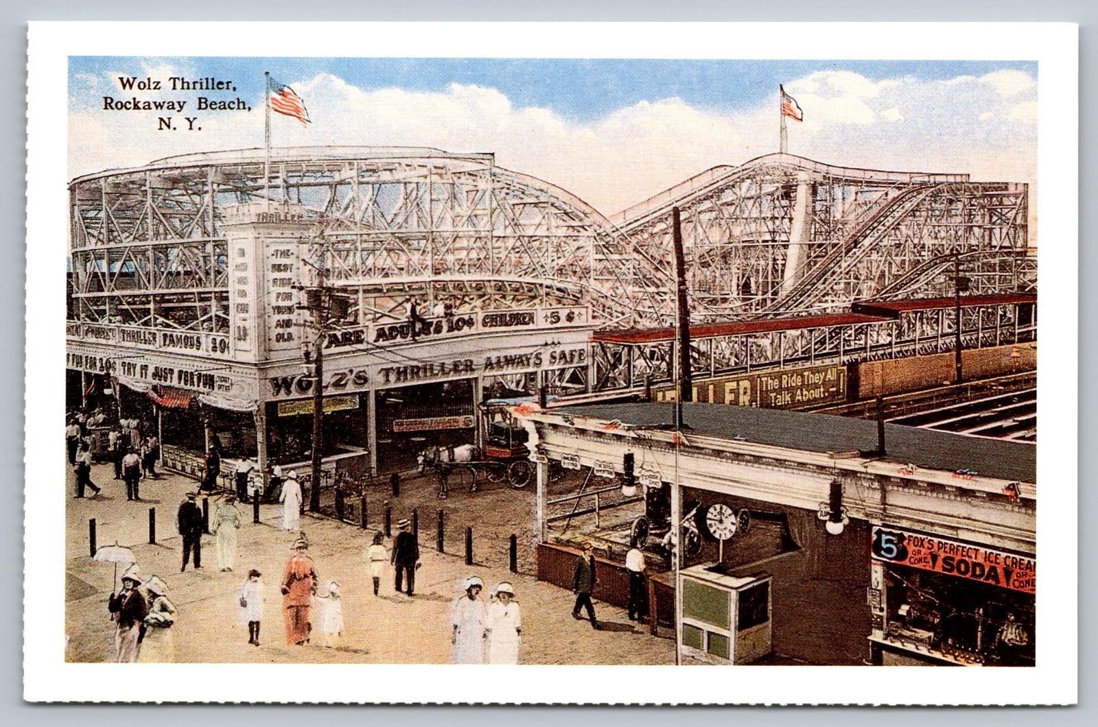 Rockaway Beach Queens NYC, 1915 View Wolz Thriller Roller Coaster c1990 Postcard Rockaway Beach Queens NYC, 1915 View Wolz Thriller Roller Coaster c1990 Postcard