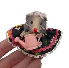 Vintage Original Fur Toys Mini Mouse In Dress With Watering Can West Germany 2