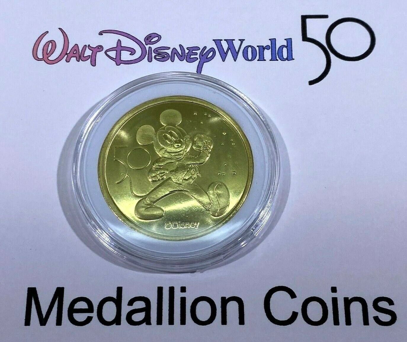 MIckey Mouse Disney World 50th Anniversary Commemorative Medallion Coin in Case