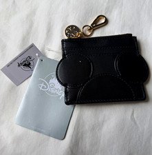 Disney Mickey Mouse Mini Zip Wallet Card Holder Coin Pouch, Black Keychain Clip picture