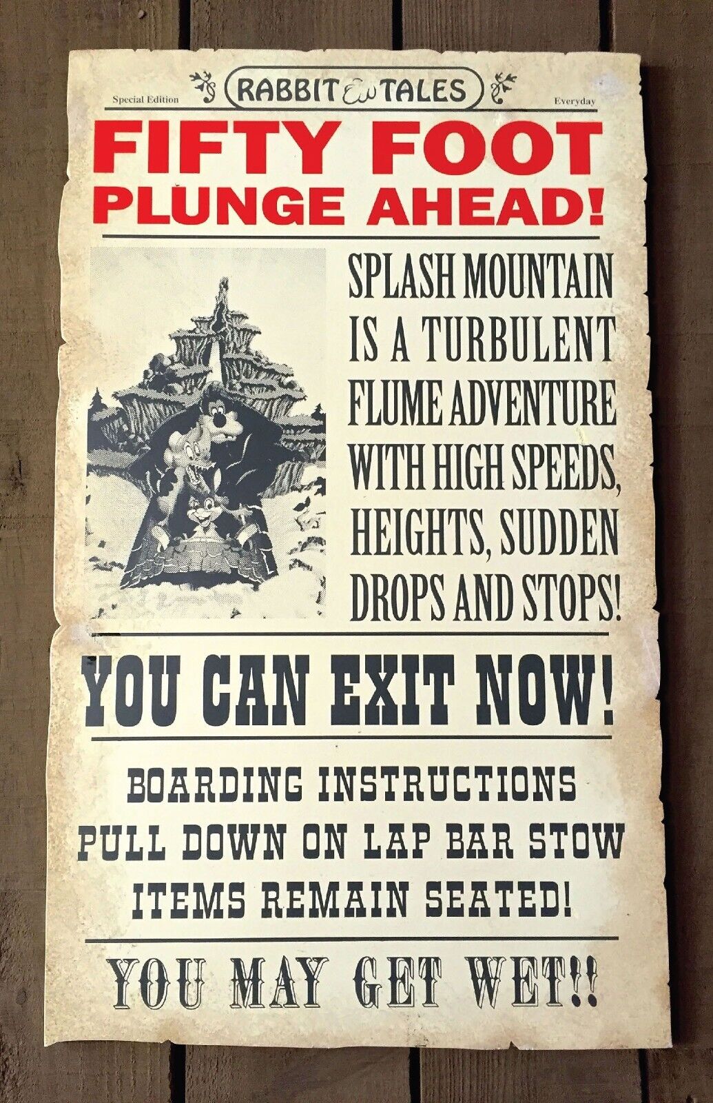 Splash Mountain wdw Rabbit Tales Fifty Plunge Ahead Warning Poster disney