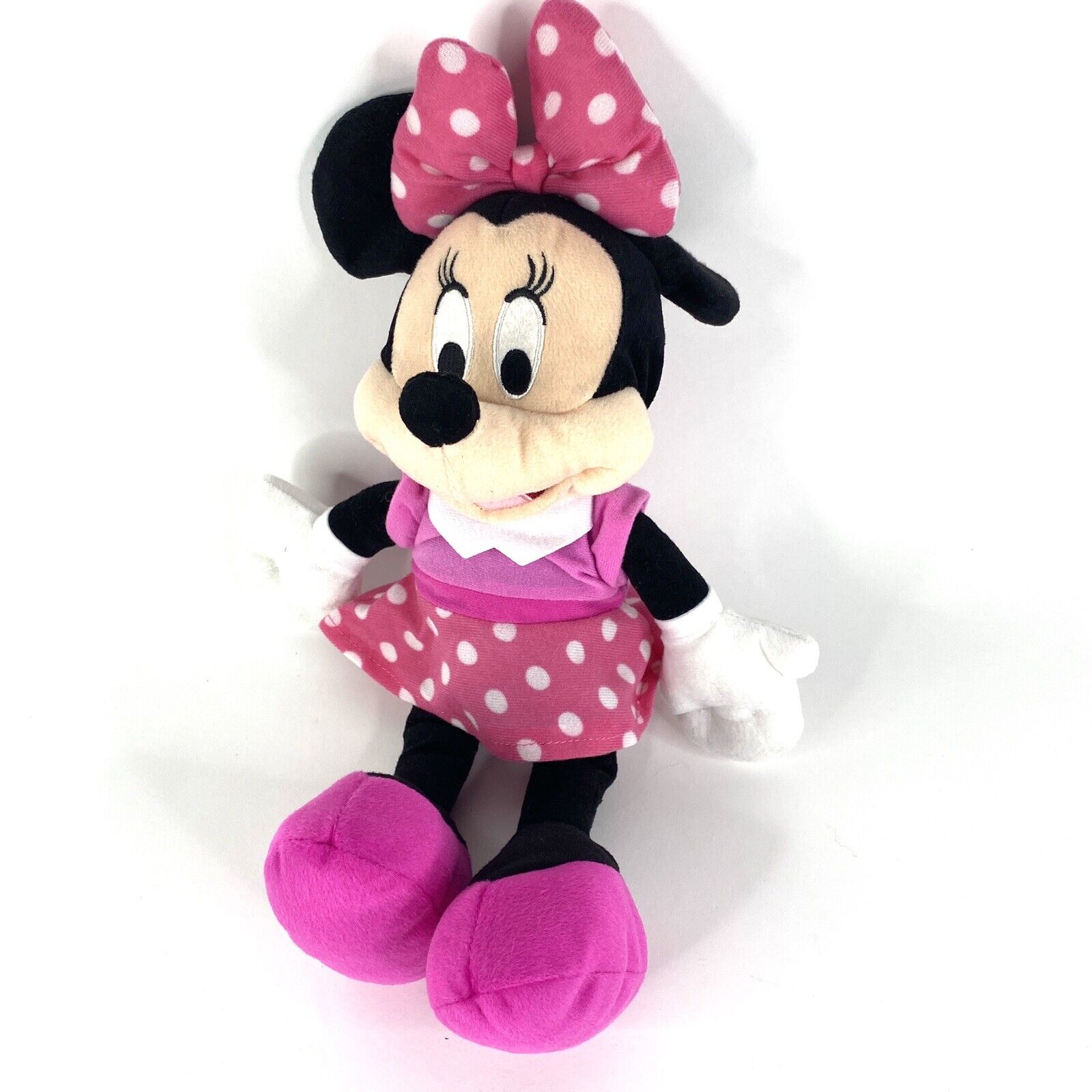 Disney Mini Mouse Pink White Polka Dot Bow Stuffed Animal Plush Toy 16 in