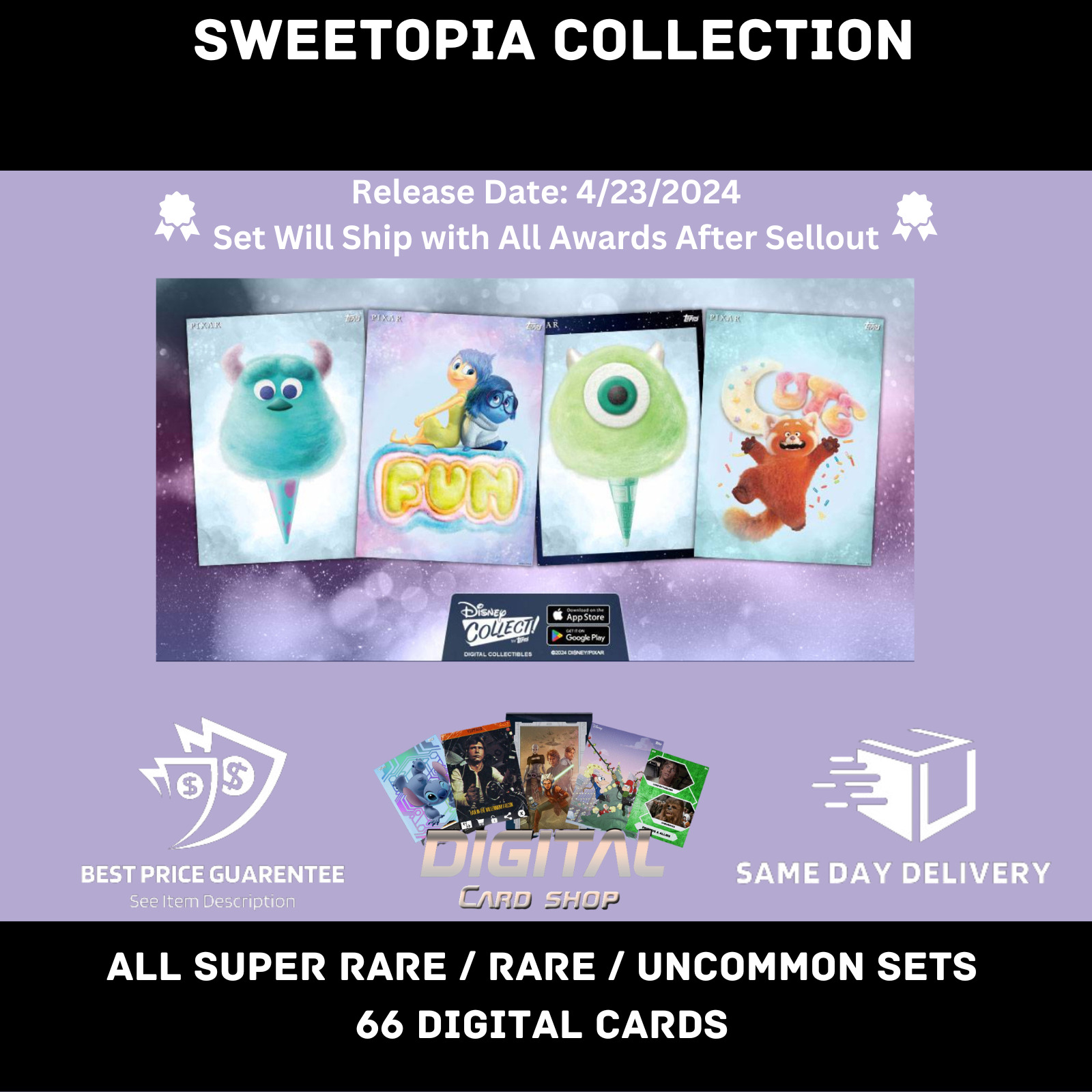 Topps Disney Collect Sweetopia Collection Full Set ALL Super Rare R UC 66 Cards