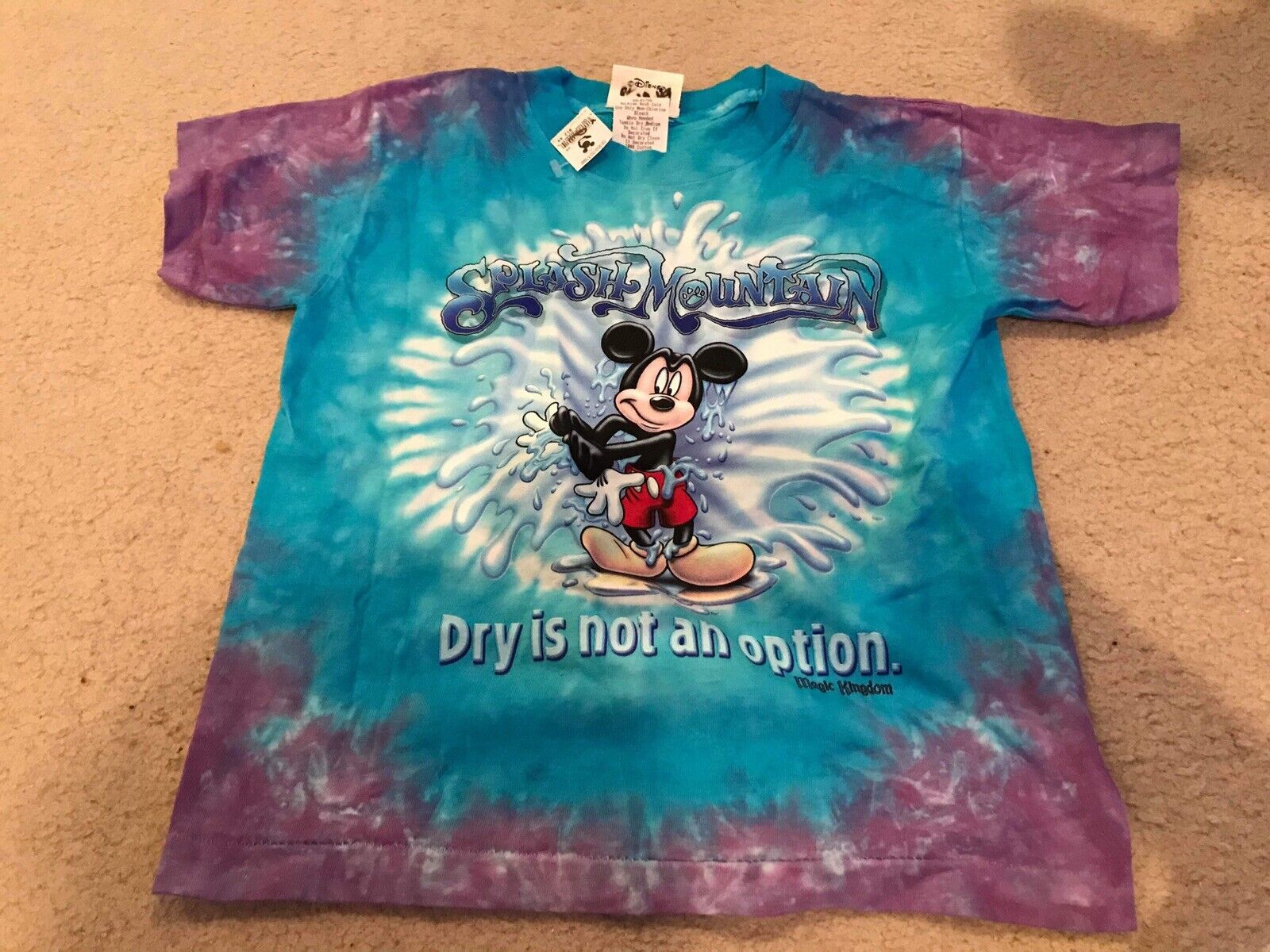 Disney World Mickey Mouse Splash Mountain Tie Dyed T-Shirt Youth Kids Medium M