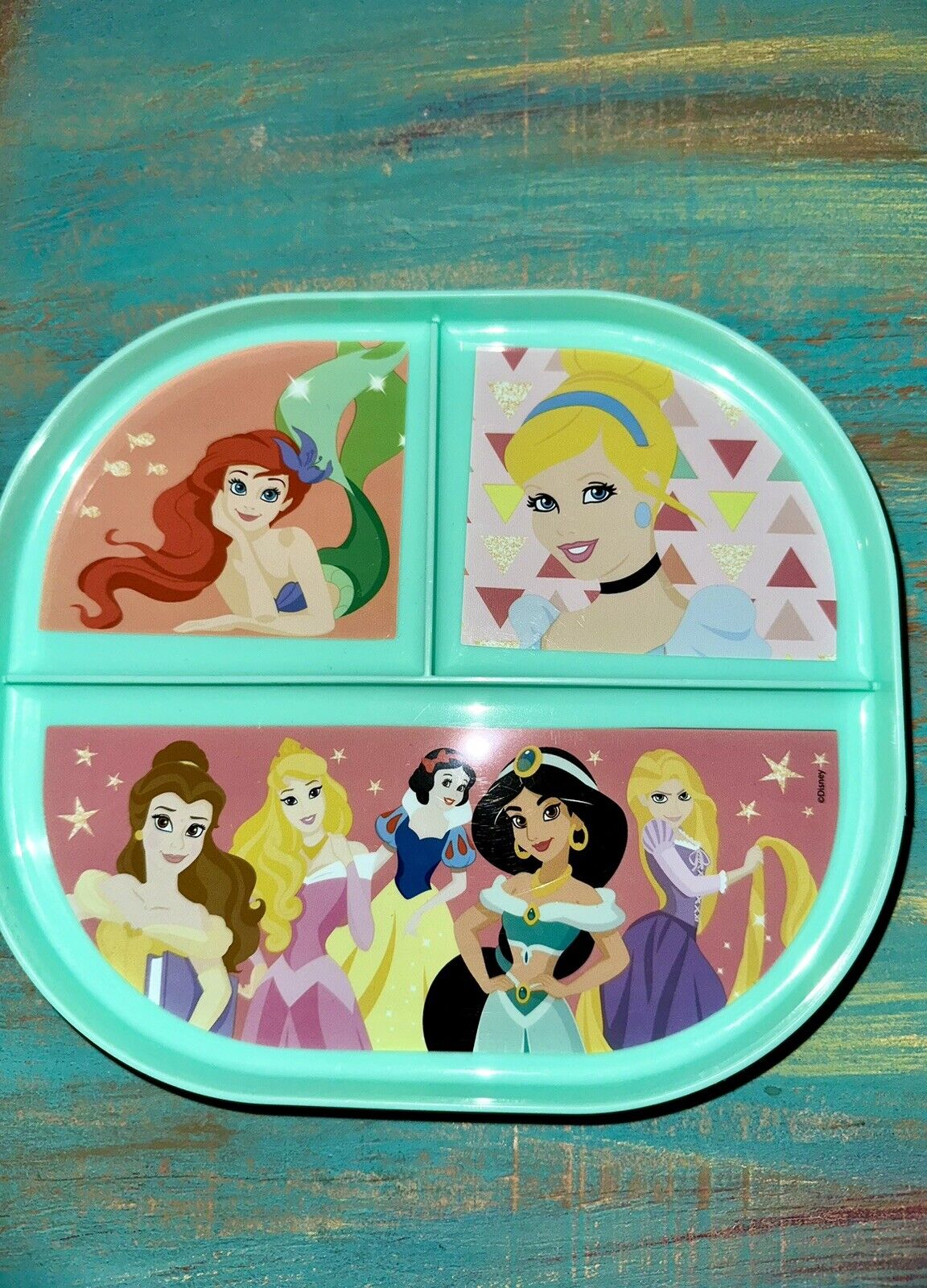 Disney Princess Reversible Divided Plate Belle Ariel Snow White Jasmine Rapunzel