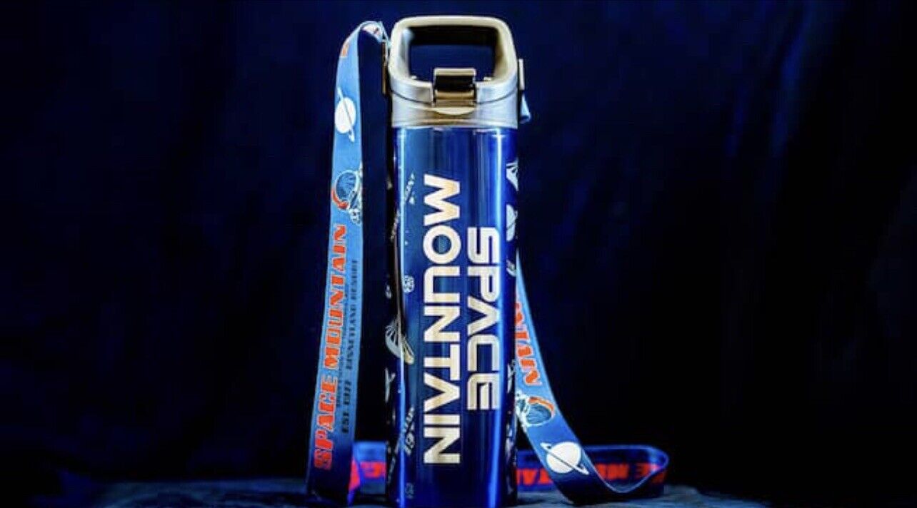 Disney Parks Space Mountain Stainless Steel Bottle W/ Lanyard And Straw Spout
