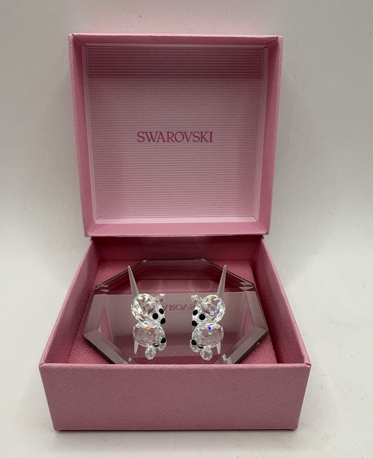 Swarovski 2 Mini Mouse Crystal Figurines with Mirror Made in Austria 3 PCS