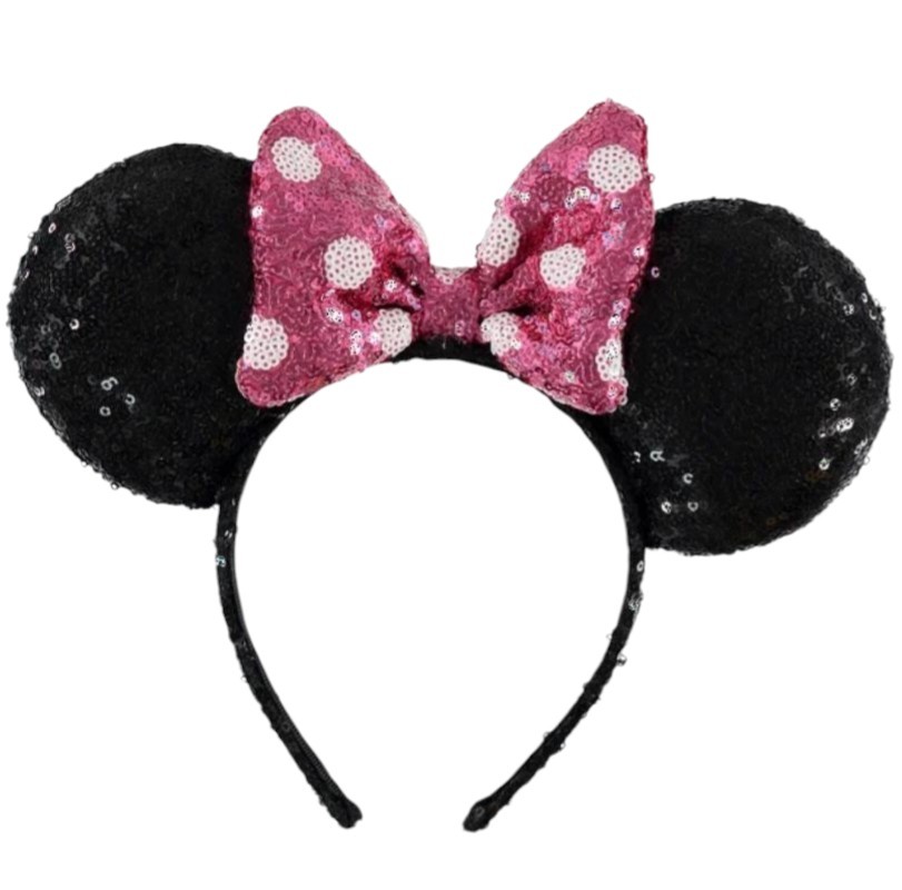Disney Girls Mini Mouse Ears Sequined Head Band W/ Pink Sequined Bow Disney Girls Mini Mouse Ears Sequined Head Band W/ Pink Sequined Bow