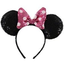 Disney Girls Mini Mouse Ears Sequined Head Band W/ Pink Sequined Bow picture