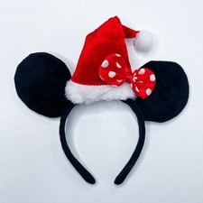 Disney Mini Mouse Ears Christmas Headband With Santa Hat Polka Dot Bow Red picture