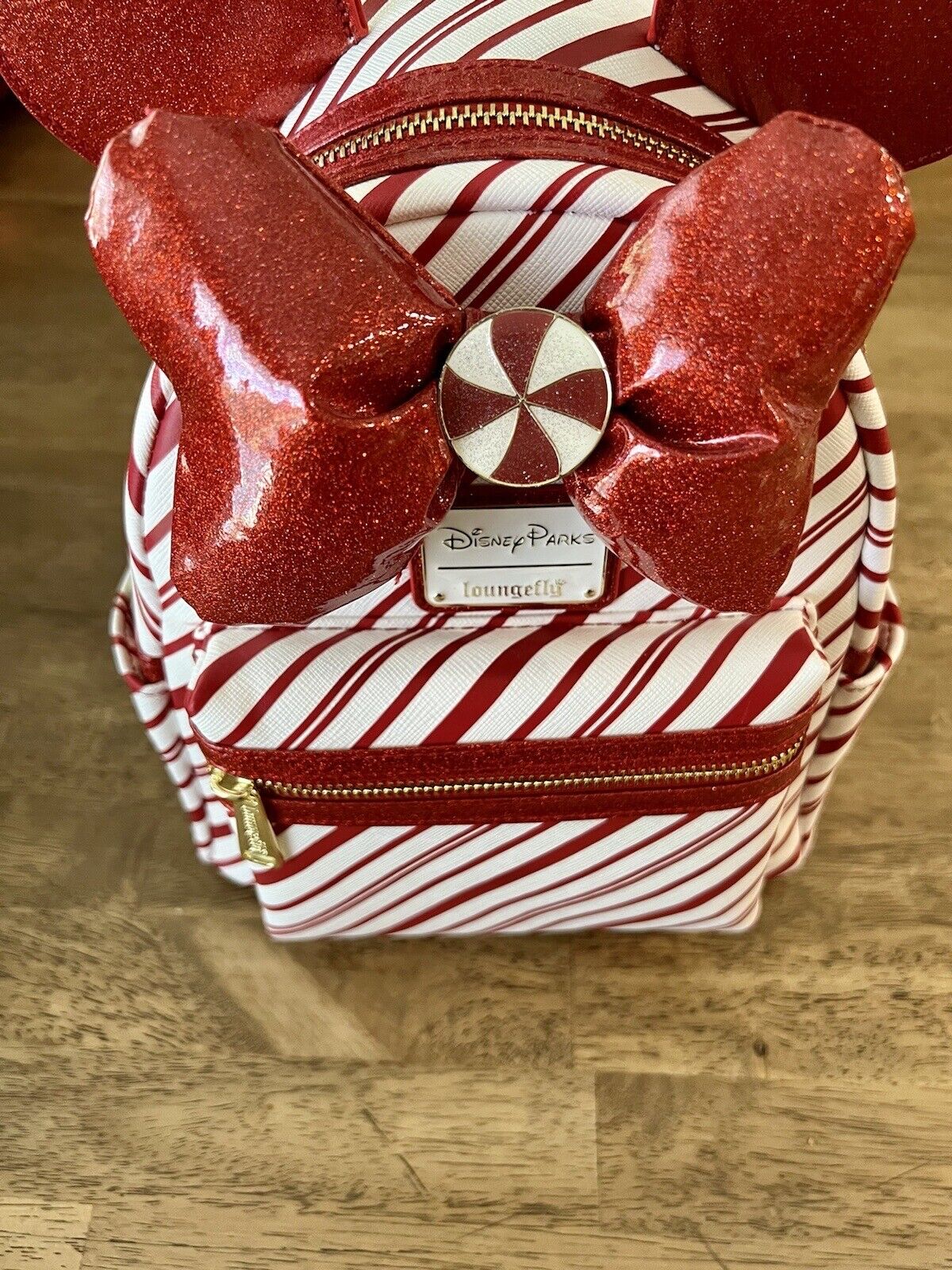 Loungefly Minnie Mouse Peppermint Candy Cane Holiday Christmas Mini Backpack NWT