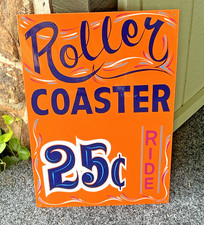 Vintage Carnival CYCLONE ROLLER COASTER Sign Circus Amusement Park Midway FAIR picture